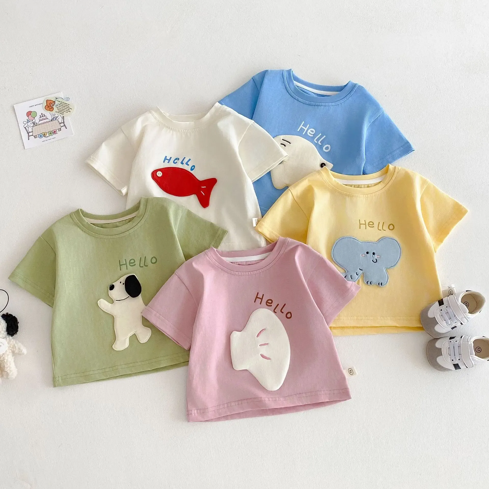 Children's Patch T-shirt 2025 New Summer Boys' Three Dimensional Elephant Short Sleeve Top Baby Thin Girls' Bottom Shirt