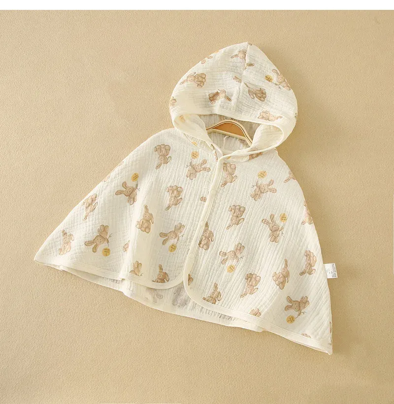 Summer Baby Cloak Sun Protection Hooded Cloaks Cute Bear Bunny Print Kids Clothes for Boy Girl Breathable Outdoor Sunscreen Coat