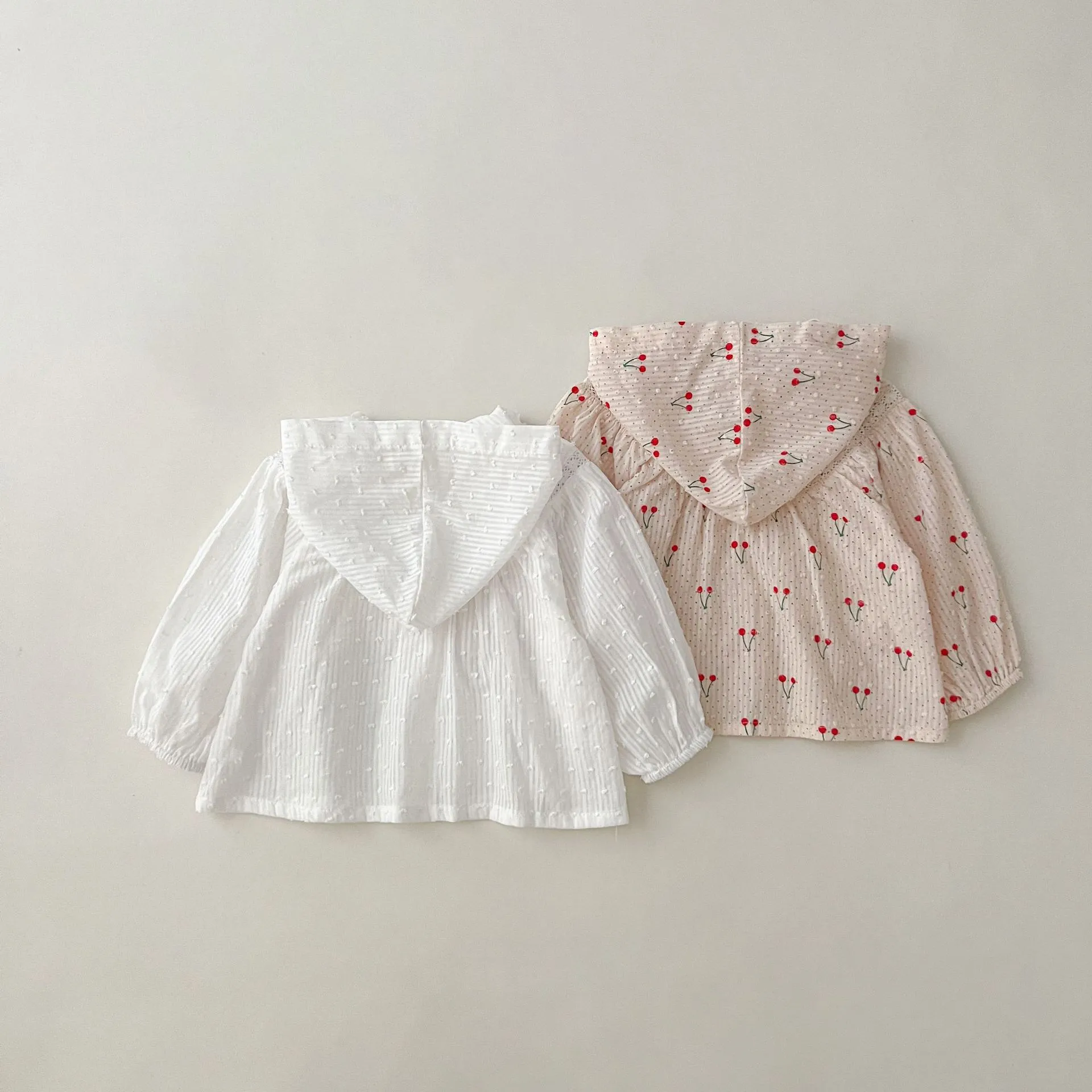 Summer Newborn Infant Baby Girls Thin Sun Protection Clothing Cherry Printing Hooded Coat Ventilate Jacket Kids Baby Clothing