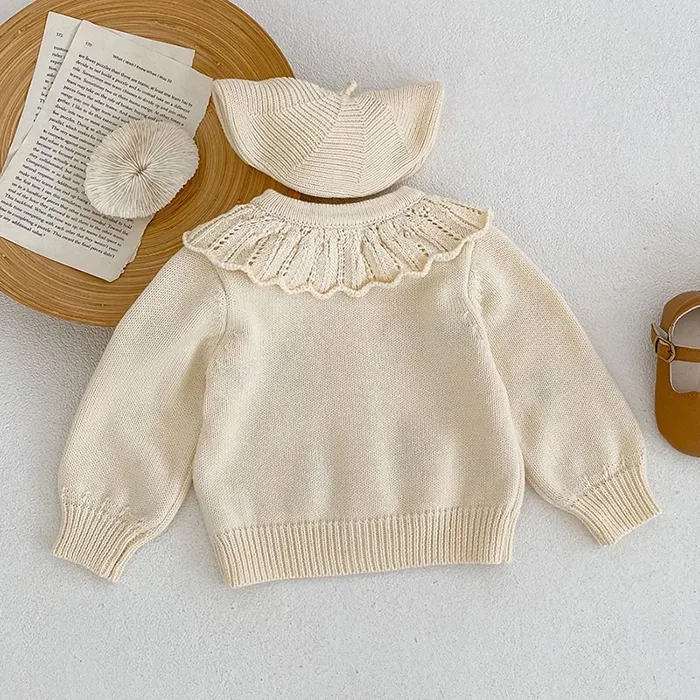 Newborn Baby Girls Knitting Cardigan Flower Embroidery Long Sleeve Cardigan Coat Spring Autumn Toddler Baby Girls Sweater Coat