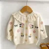 Newborn Baby Girls Knitting Cardigan Flower Embroidery Long Sleeve Cardigan Coat Spring Autumn Toddler Baby Girls Sweater Coat