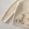 Autumn New Baby Clothing, 0-3 Year Old Girl, Cute and Fun Embroidered Round Neck Cotton Sweater Knitted Cardigan Coat