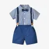 70-140cm Children Boys' Cotton Striped Short-sleeved Shirt and Shorts with Straps Set Baby Boy' Summer Outfits