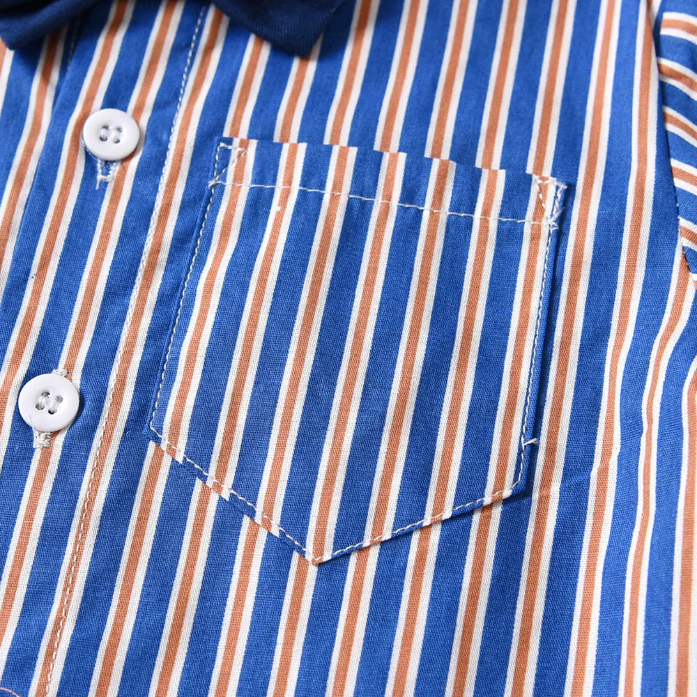 70-140cm Children Boys' Cotton Striped Short-sleeved Shirt and Shorts with Straps Set Baby Boy' Summer Outfits
