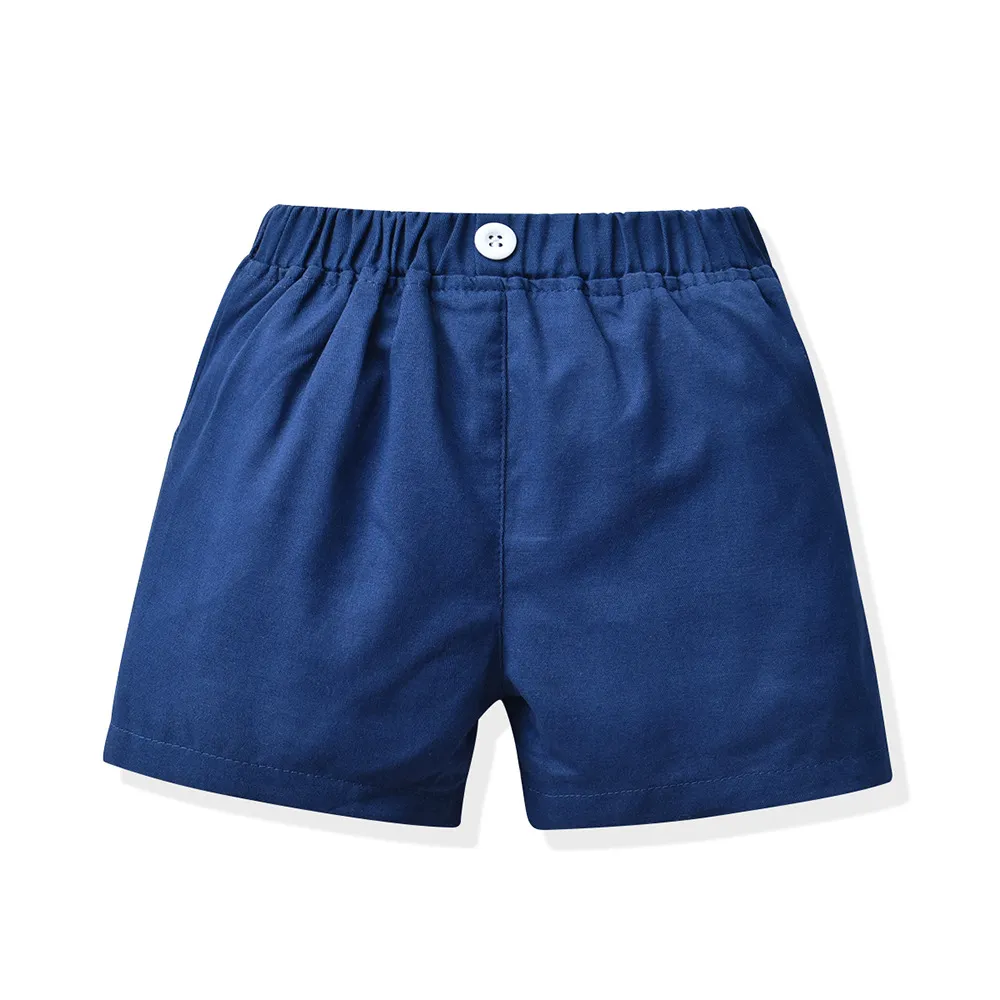 70-140cm Children Boys' Cotton Striped Short-sleeved Shirt and Shorts with Straps Set Baby Boy' Summer Outfits