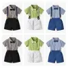 70-140cm Children Boys' Cotton Striped Short-sleeved Shirt and Shorts with Straps Set Baby Boy' Summer Outfits
