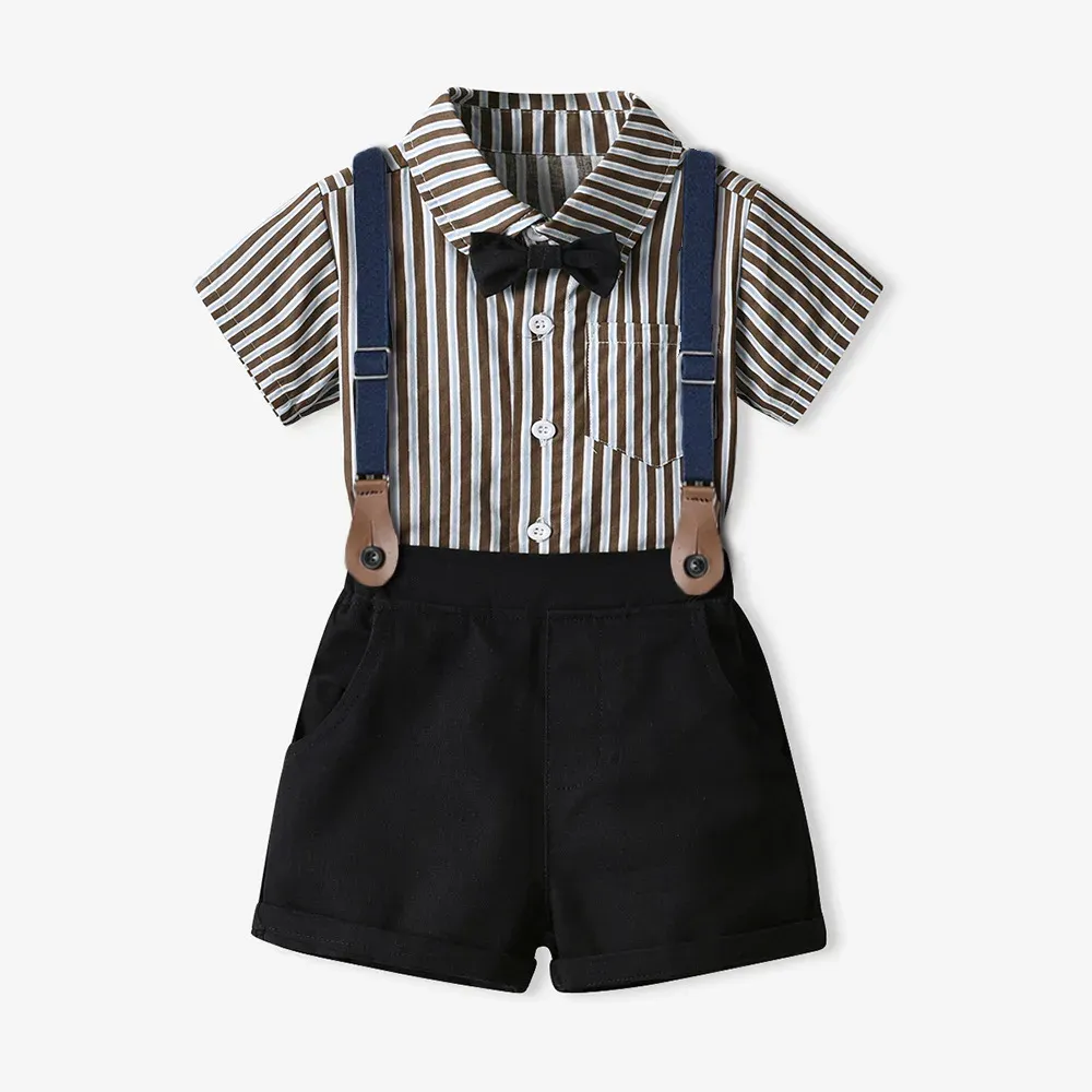 Boys Striped Short-Sleeved Shirt and Shorts Set
