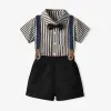 70-140cm Children Boys' Cotton Striped Short-sleeved Shirt and Shorts with Straps Set Baby Boy' Summer Outfits