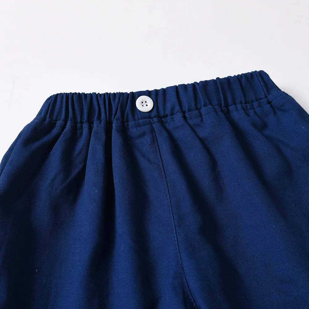 70-140cm Children Boys' Cotton Striped Short-sleeved Shirt and Shorts with Straps Set Baby Boy' Summer Outfits