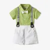 70-140cm Children Boys' Cotton Striped Short-sleeved Shirt and Shorts with Straps Set Baby Boy' Summer Outfits