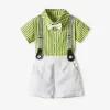 70-140cm Children Boys' Cotton Striped Short-sleeved Shirt and Shorts with Straps Set Baby Boy' Summer Outfits