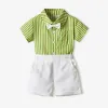 70-140cm Children Boys' Cotton Striped Short-sleeved Shirt and Shorts with Straps Set Baby Boy' Summer Outfits