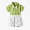 70-140cm Children Boys' Cotton Striped Short-sleeved Shirt and Shorts with Straps Set Baby Boy' Summer Outfits