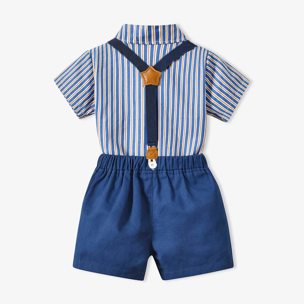 70-140cm Children Boys' Cotton Striped Short-sleeved Shirt and Shorts with Straps Set Baby Boy' Summer Outfits