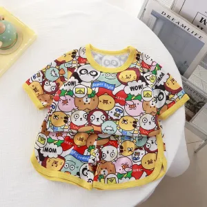Children Clothing Set Boys and Girls' Clothes Summer Ice Silk Short Sleeved Baby 2Pcs Sets Toddler Loungewear Soft Pajamas 1-7Y
