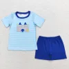 Toddler Kid Summer Embroidery Set Short Sleeves Sand Castle Shirt Children Shorts Matching Baby Boy Girl Beach Cotton Outfit