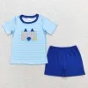 Toddler Kid Summer Embroidery Set Short Sleeves Sand Castle Shirt Children Shorts Matching Baby Boy Girl Beach Cotton Outfit
