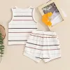 Pudcoco Baby Boy Ribbed Outfits Striped Sleeveless Round Neck Tank Tops Elastic Waist Shorts 2Pcs Summer Set Infant Toddler 0-3T