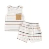 Pudcoco Baby Boy Ribbed Outfits Striped Sleeveless Round Neck Tank Tops Elastic Waist Shorts 2Pcs Summer Set Infant Toddler 0-3T