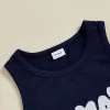 Boys Summer Outfits Sleeveless Tank Tops and Shorts Set with Letter Pattern Elastic Waist and Matching Hat - 3 Piece