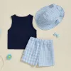 Boys Summer Outfits Sleeveless Tank Tops and Shorts Set with Letter Pattern Elastic Waist and Matching Hat - 3 Piece