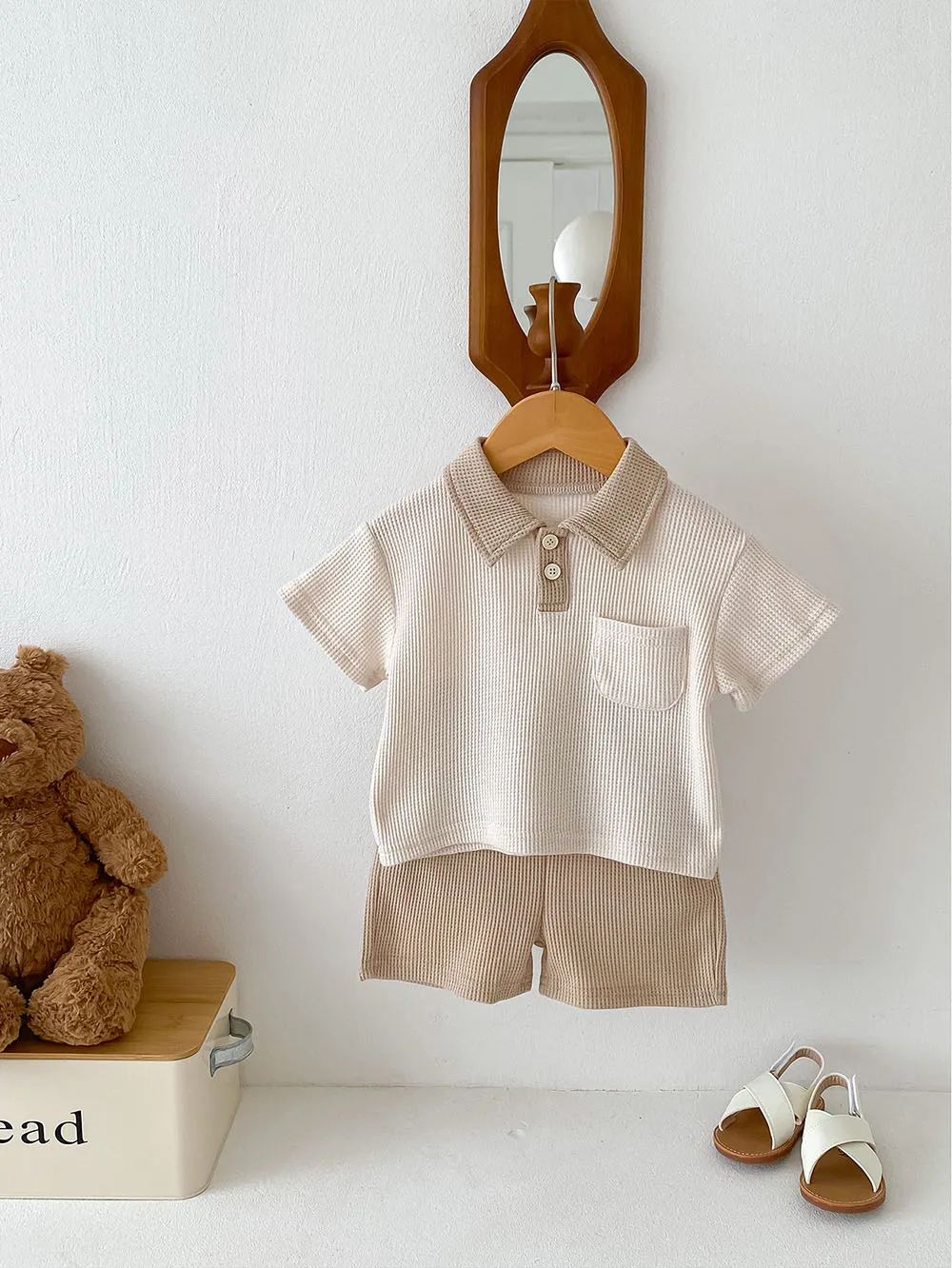 Summer Baby Clothes Set Turn Down Collar T-shirt And Shorts 2Pcs For Boys Toddler Tracksuit Outfit