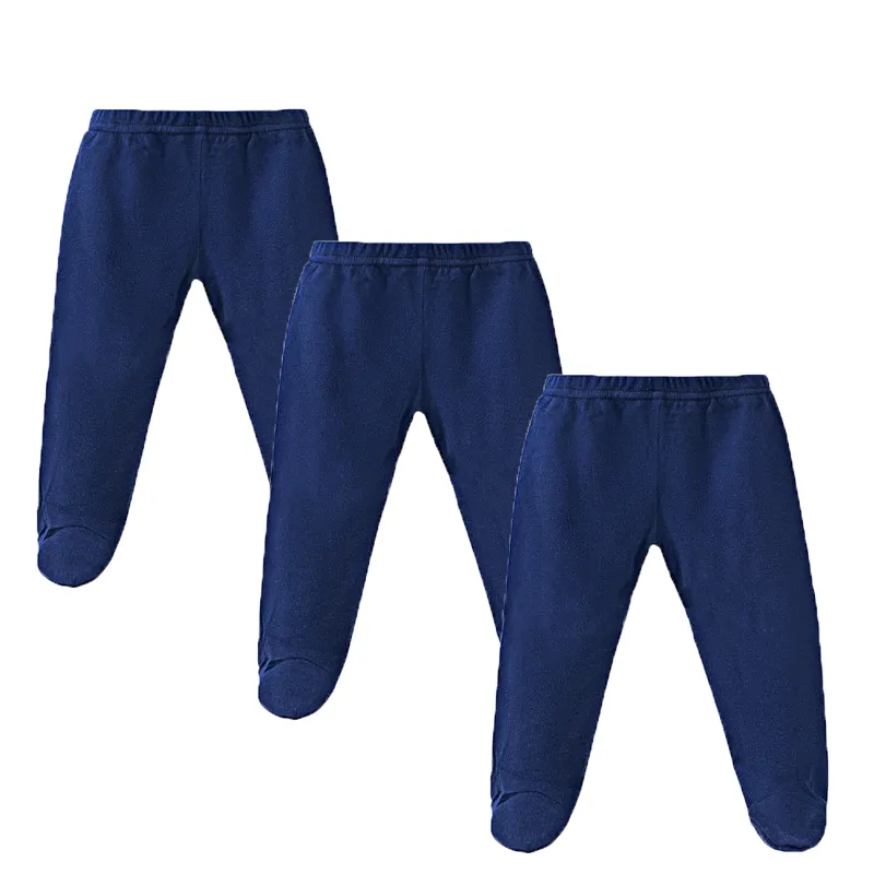 3Pcs Sets Baby Pants 0 To 12 Months Boys Girls Cotton Leggings Pants Solid Color Bind Foot Elastic Waist Trousers Baby Outfits