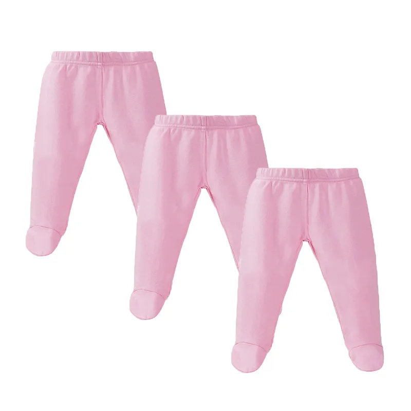 3Pcs Sets Baby Pants 0 To 12 Months Boys Girls Cotton Leggings Pants Solid Color Bind Foot Elastic Waist Trousers Baby Outfits