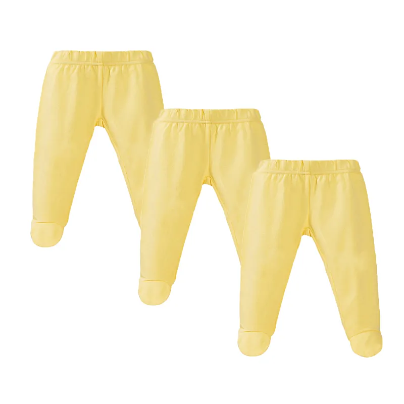 3Pcs Sets Baby Pants 0 To 12 Months Boys Girls Cotton Leggings Pants Solid Color Bind Foot Elastic Waist Trousers Baby Outfits