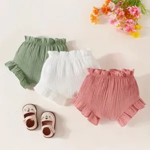 3Pairs/Lot Summer Cute Baby Girl Climbing Pants Comfortable Breathable Shorts Newborn Baby Casual Solid Cotton Color Pants