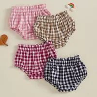 Summer Newborn Baby Elastic Waist Shorts Casual Plaid Print Toddler Bloomers PP Pants Cotton Soft Triangle Baby Girl Shorts