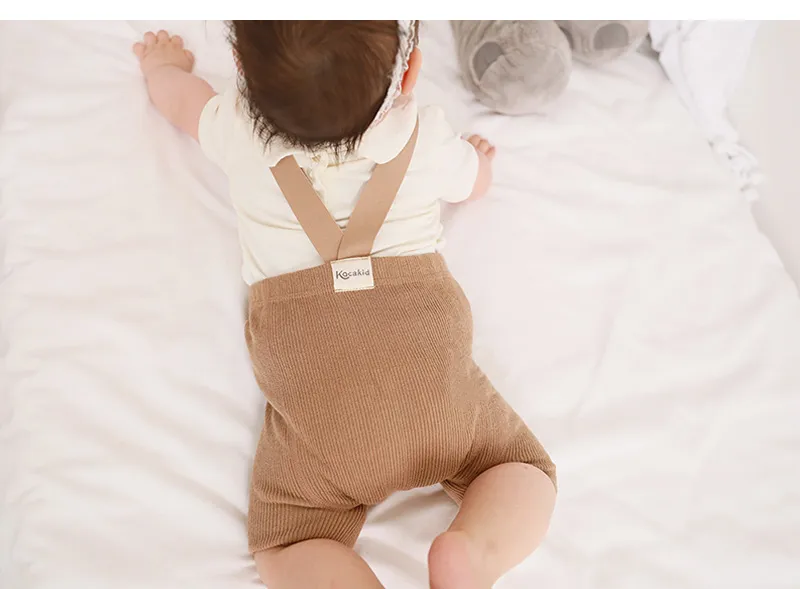 Summer Baby Shorts with Straps Knitted Cotton Toddler Suspender Trousers Kids Bottoms Infant Overalls for Girls Boys