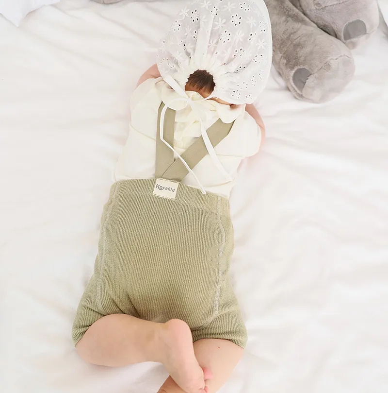 Summer Baby Shorts with Straps Knitted Cotton Toddler Suspender Trousers Kids Bottoms Infant Overalls for Girls Boys