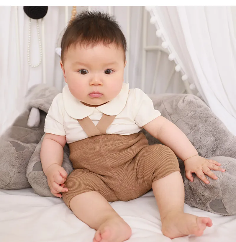 Summer Baby Shorts with Straps Knitted Cotton Toddler Suspender Trousers Kids Bottoms Infant Overalls for Girls Boys