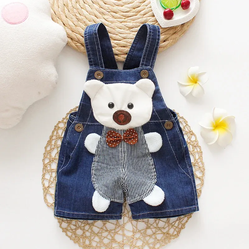 DIIMUU Summer Overalls Shorts Boys Girls Denim Jumpsuits Toddler Clothes Cartoon Boy Casual Jeans Playsuits Baby Bottom Clothing