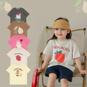 2024 Summer Clothes Candy Colors Fashion Children Short Sleeves T-shirt Kid Boy Comfort Cotton Tops Girl Baby Print Casual Tees