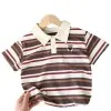 2025 Summer Children Boys Tees Casual Short Sleeve Stripe Cotton Thin Kids Boys T-shirts Embroidery Bear 3-8 Years Boys Tops