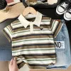 2025 Summer Children Boys Tees Casual Short Sleeve Stripe Cotton Thin Kids Boys T-shirts Embroidery Bear 3-8 Years Boys Tops