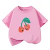 Girls T-shirts 2025 Summer Short-sleeve Tops for Kids Candy Color Boys Tees Children School Shirts Cotton Teenager Outfits 1-12T