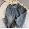 2025 Spring Autumn Kid Boys Denim Pants Side Pocket Polished White Children Boys Pants Elastic Waist Casual Baby Boys Trousers