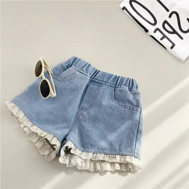 New Summer Kids Short Denim Shorts for Girls Fashion Girl Elastic Waist Blue Short Jeans Korean Version Children Shorts Pants