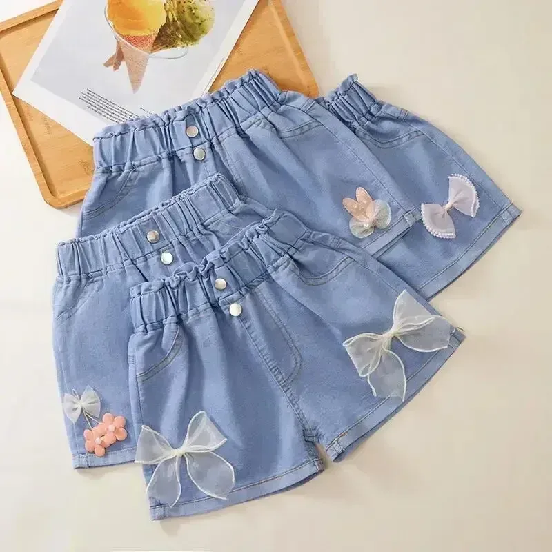 New Summer Kids Short Denim Shorts for Girls Fashion Girl Elastic Waist Blue Short Jeans Korean Version Children Shorts Pants