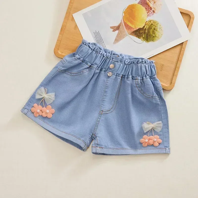 New Summer Kids Short Denim Shorts for Girls Fashion Girl Elastic Waist Blue Short Jeans Korean Version Children Shorts Pants