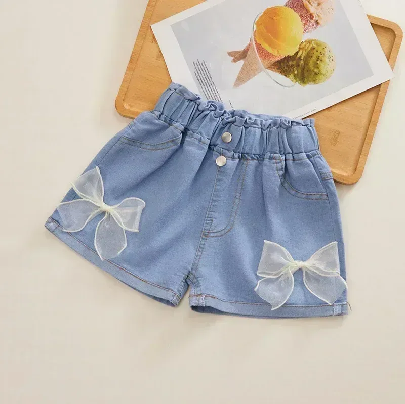 New Summer Kids Short Denim Shorts for Girls Fashion Girl Elastic Waist Blue Short Jeans Korean Version Children Shorts Pants