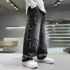 New Fashion Teenager Boys Denim Wide Leg Pants Child Trousers Spring Autumn Star Splicing Raw Edge Jeans 5-14 Yrs Kids Trousers