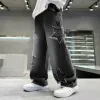 New Fashion Teenager Boys Denim Wide Leg Pants Child Trousers Spring Autumn Star Splicing Raw Edge Jeans 5-14 Yrs Kids Trousers
