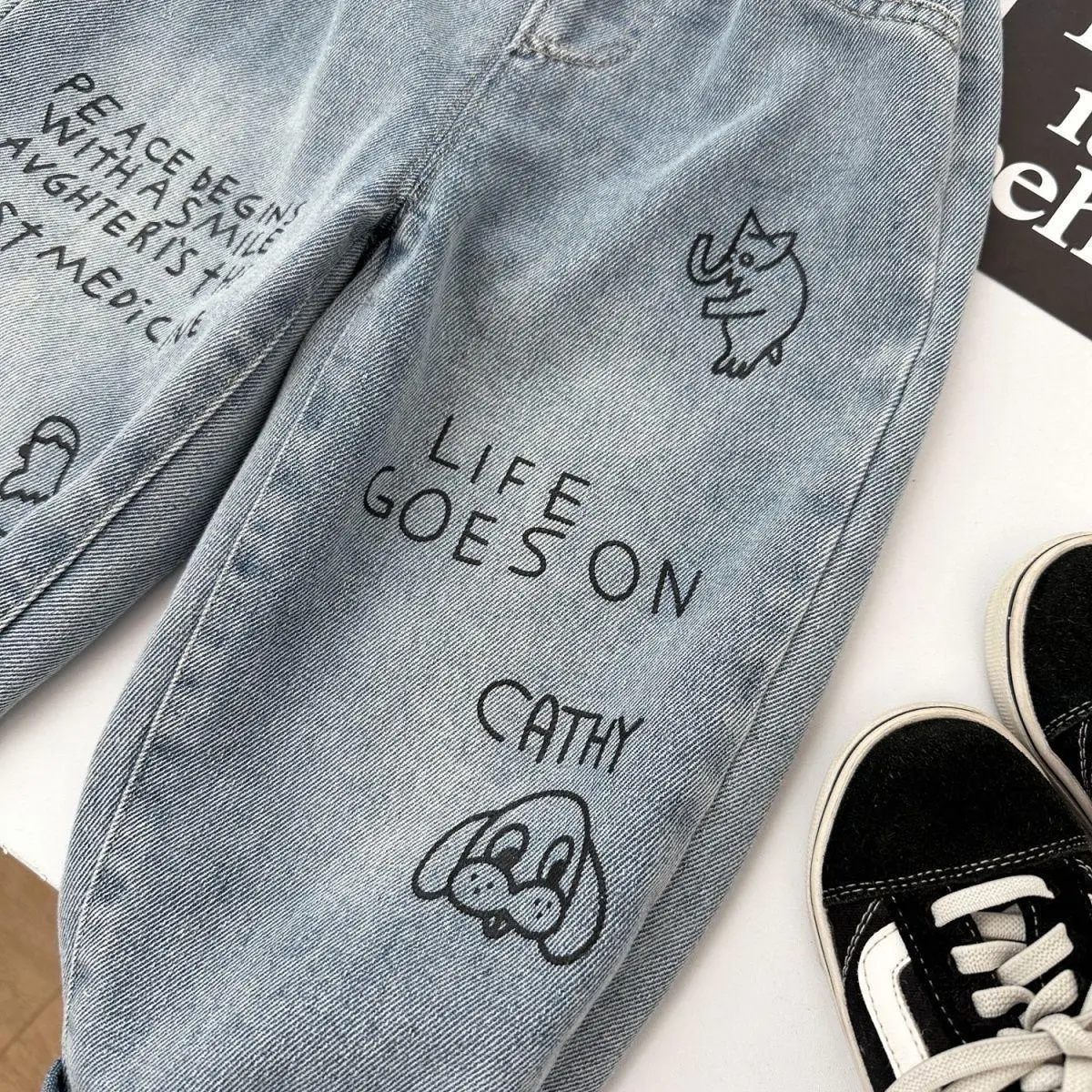 New Spring Autumn Childrens Boys Casual Trousers Foreign Side Pockets Polished Boys Jeans Stretch Versatile Kids Boys Pants