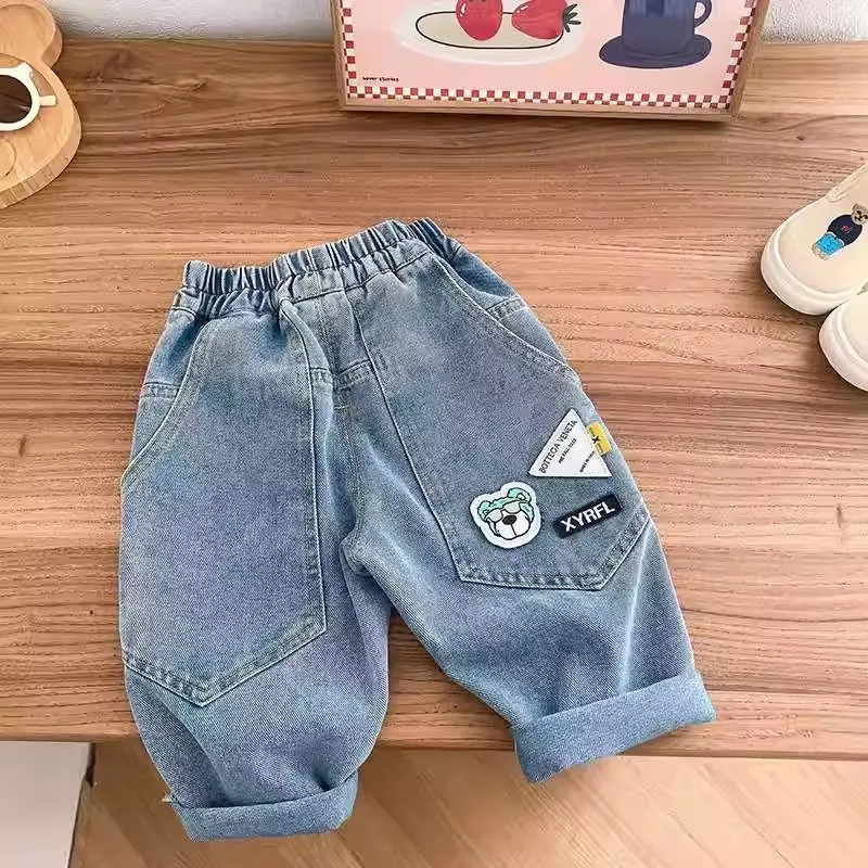 New Spring Autumn Childrens Boys Casual Trousers Foreign Side Pockets Polished Boys Jeans Stretch Versatile Kids Boys Pants