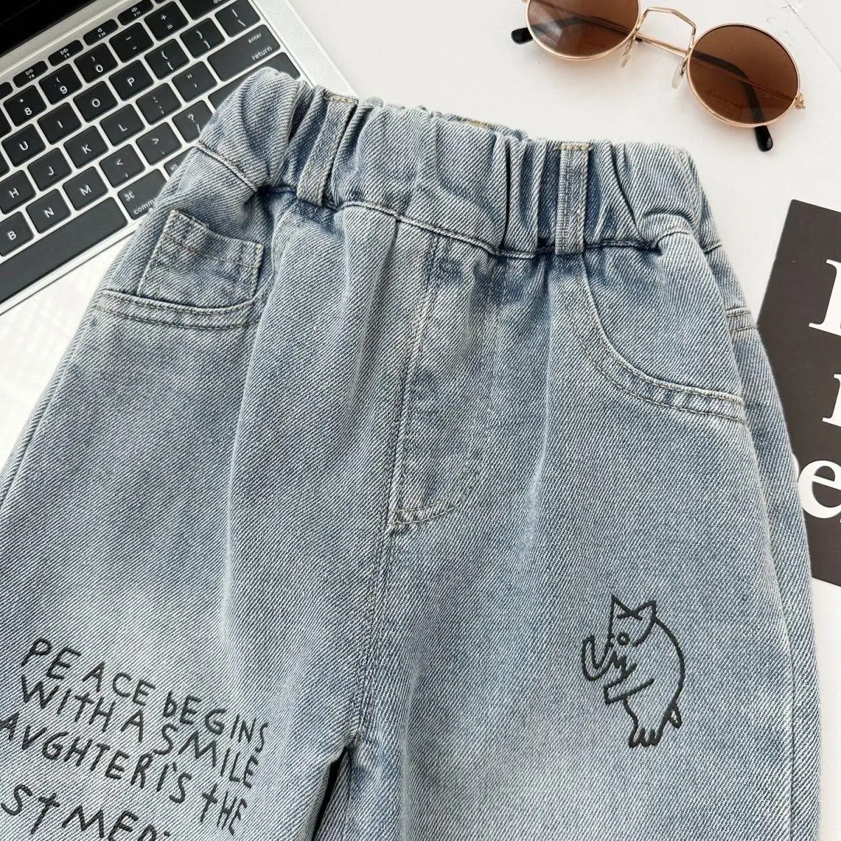 New Spring Autumn Childrens Boys Casual Trousers Foreign Side Pockets Polished Boys Jeans Stretch Versatile Kids Boys Pants