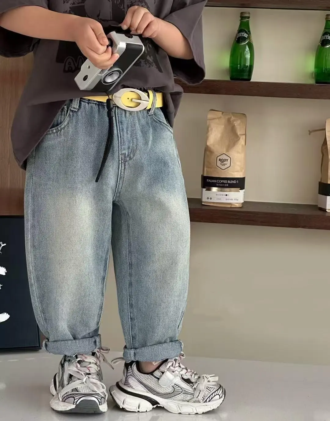 New Spring Autumn Childrens Boys Casual Trousers Foreign Side Pockets Polished Boys Jeans Stretch Versatile Kids Boys Pants